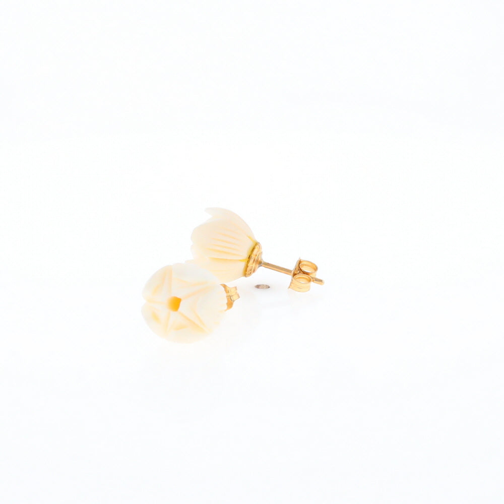 Carved Ivory Flower Stud Earrings