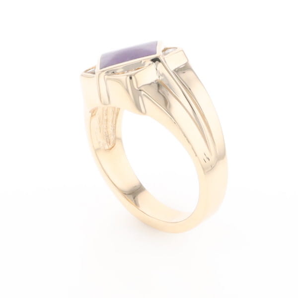 Natural Sugilite ring diamond shape inlaid design with .16ctw round diamonds