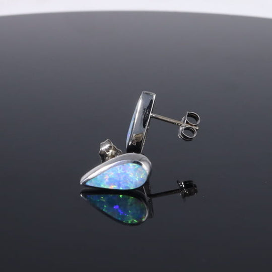 Opal Earrings Tear Drop Inlaid Design Studs
