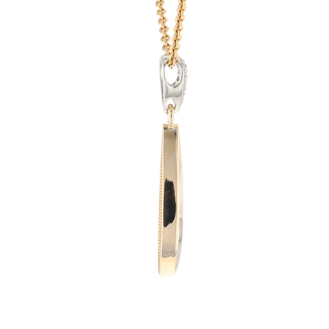 Gold Quartz Necklace, Tear Drop Inlaid Design with .11ctw Diamond Pave Pendant