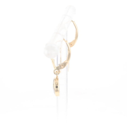 Gold Quartz Earrings Round Inlaid Design Lever Backs