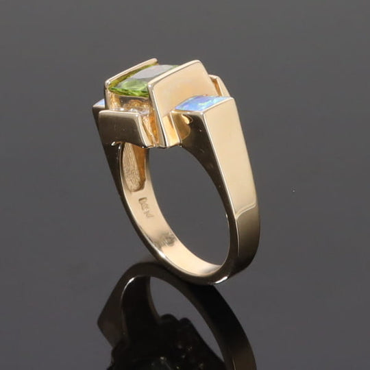 Opal Rings 2 Square Inlaid Peridot with 0.24ctw Diamonds