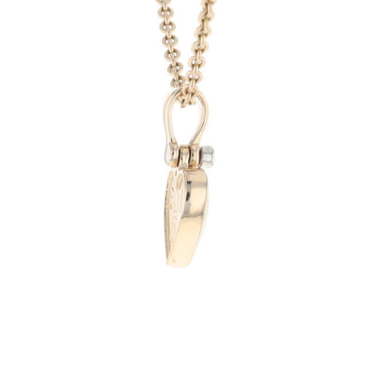 Gold Quartz Necklace Heart Inlaid Design Pendant with .02ct Diamond