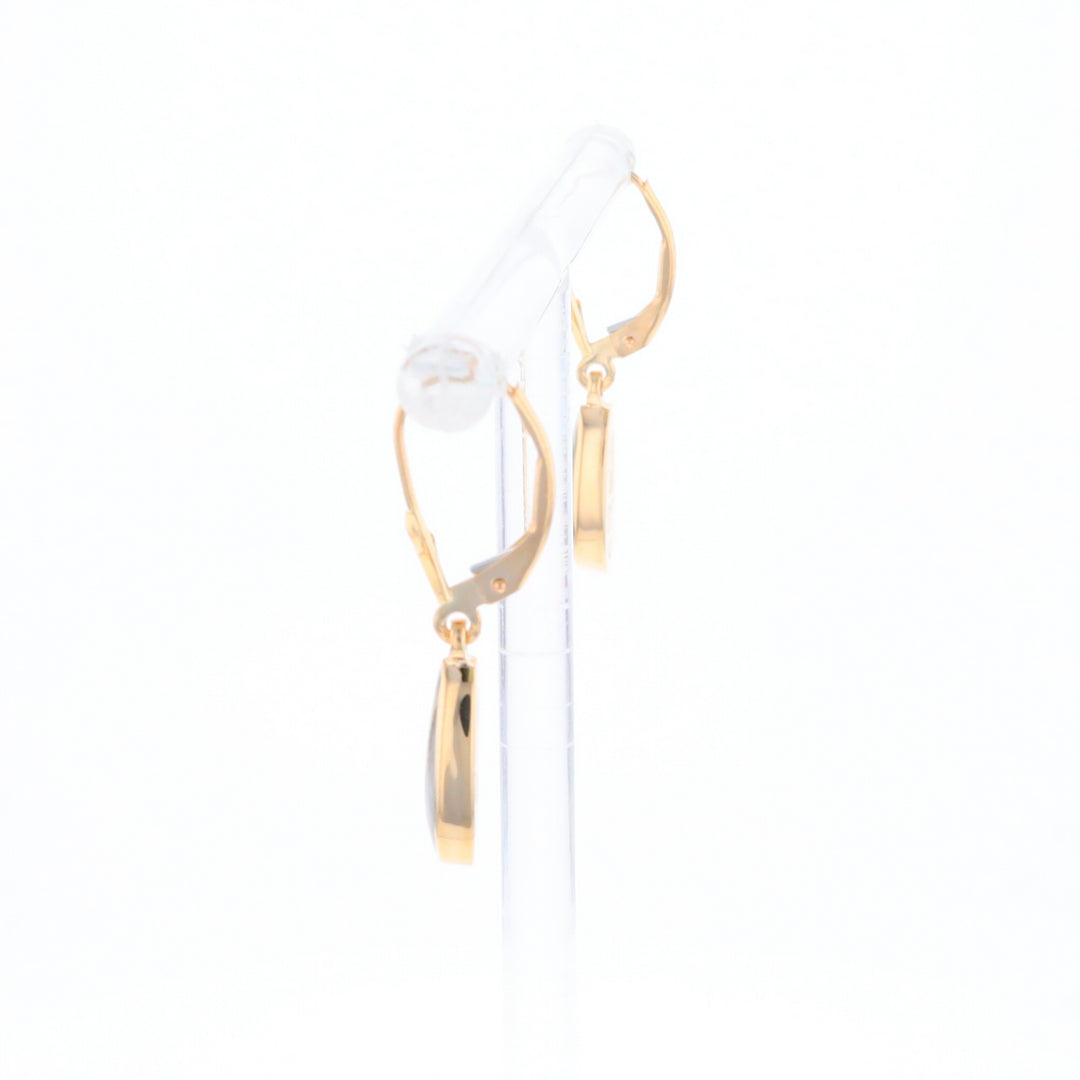 Gold Quartz Earrings Tear Drop Inlaid Lever Backs