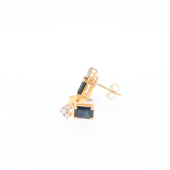 Rectangle Blue Sapphire Stud Earrings