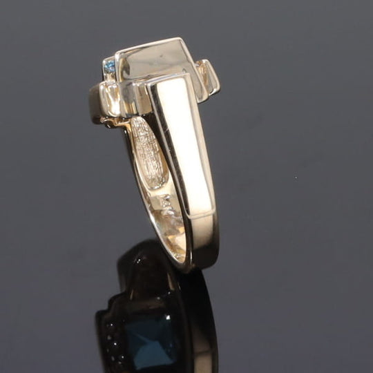 Opal Rings Inlaid Sides Swiss Blue Topaz Center with .24ctw Diamonds