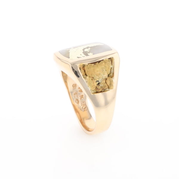 Gold Quartz Ring Double Side Natural Nuggets Rectangle Inlaid Center G1