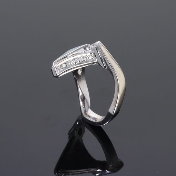 Opal Rings Triangle Inlaid Design with .31ctw Round Diamonds