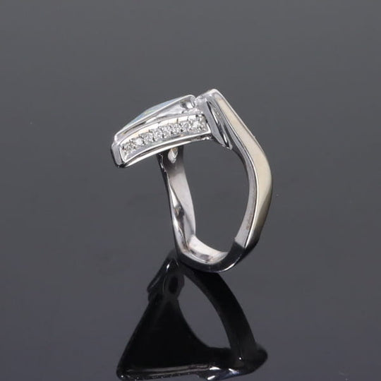 Opal Rings Triangle Inlaid Design with .31ctw Round Diamonds