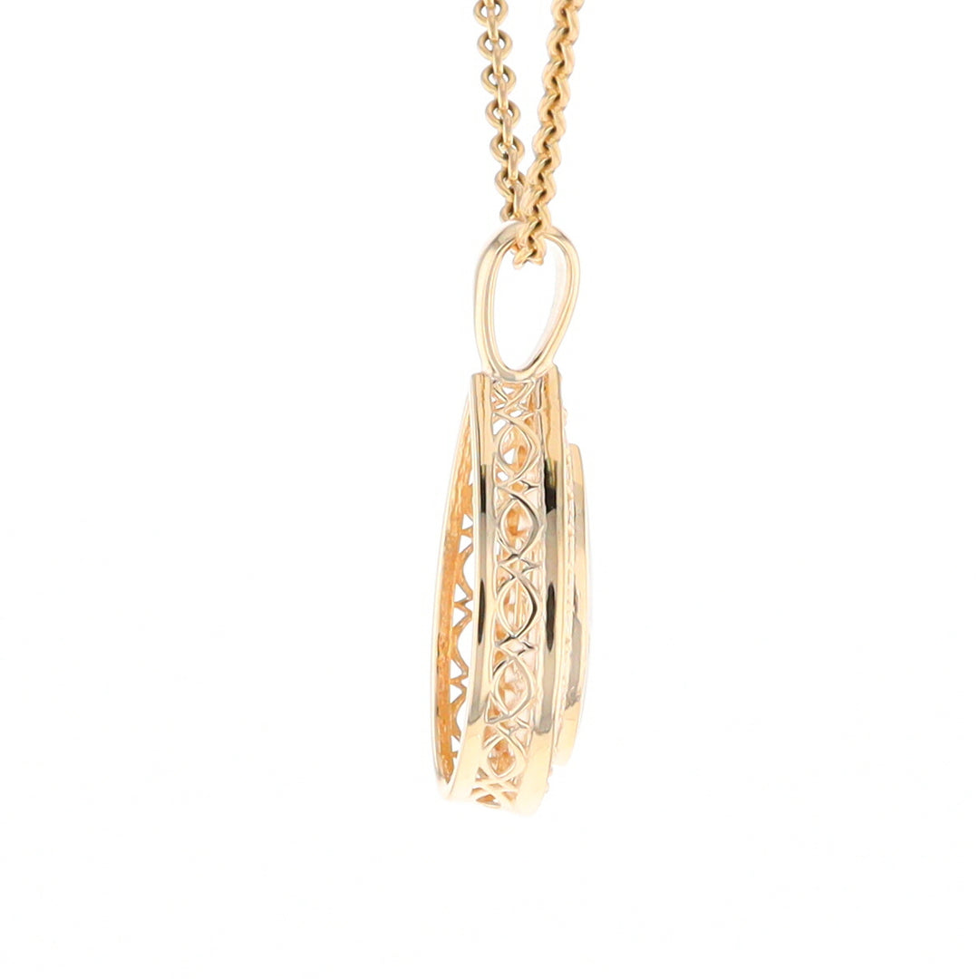 Gold Quartz Pendant Tear Drop Inlaid .42ctw Diamond Halo Design