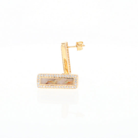 Gold Quartz Earrings Rectangle Inlaid with .50ctw Round Diamonds Halo Design - G2