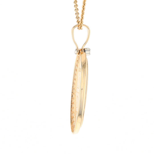 Gold Quartz Necklace .54ctw Halo Diamond Oval Inlaid Pendant