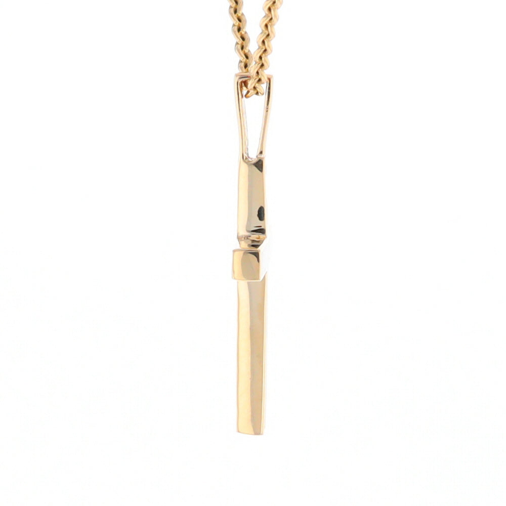 Gold Quartz Necklace 4 Section Inlaid Design Cross Pendant