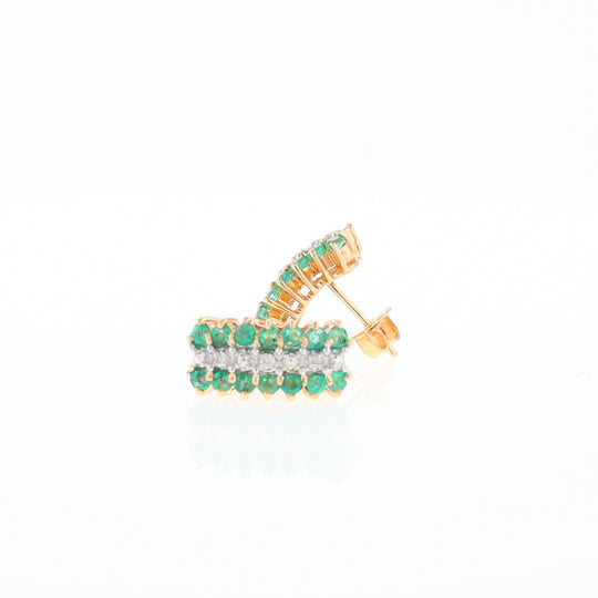 Three-Row Drop Emerald and Diamond Earrings