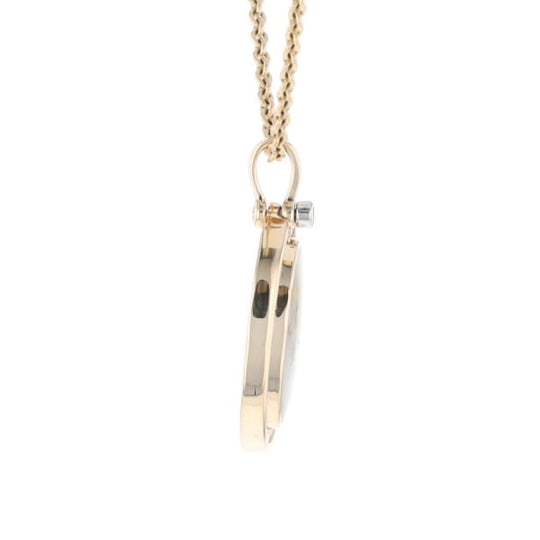 Gold Quartz Necklace .37ctw Halo Diamond Oval Inlaid Pendant