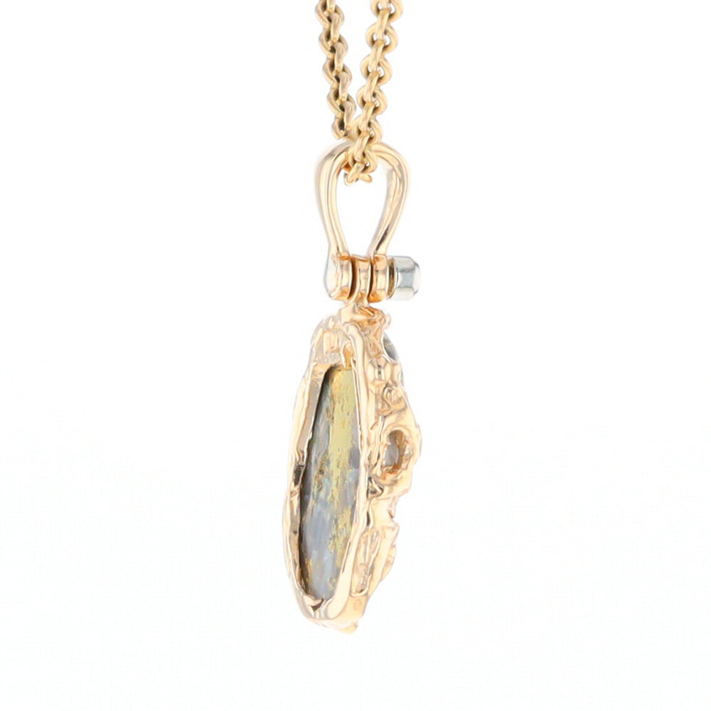Serpentine & Gold Quartz Freeform Pendant