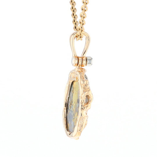 Serpentine & Gold Quartz Freeform Pendant