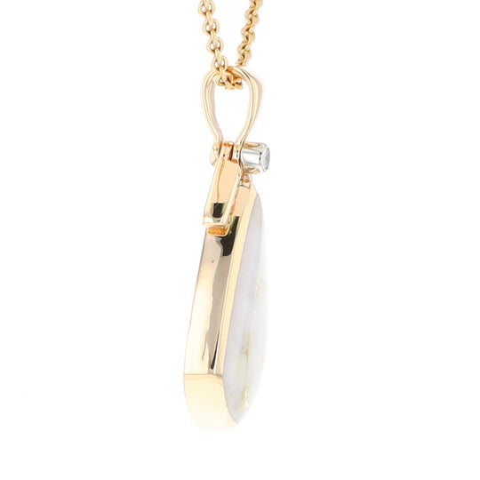 Gold Quartz Necklace Pear Shape Inlaid Pendant with .15ctw Diamonds