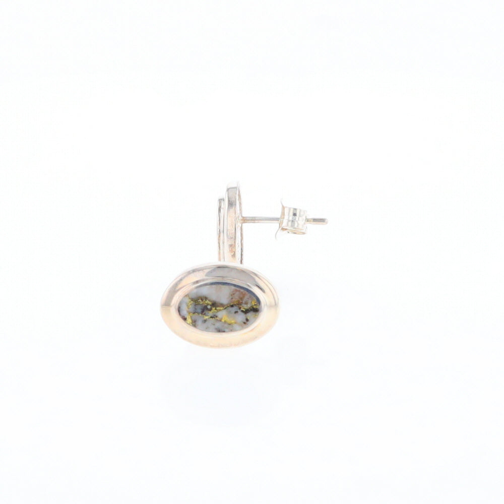 Sterling Silver Gold Quartz Inlaid Oval Stud Earrings - G3