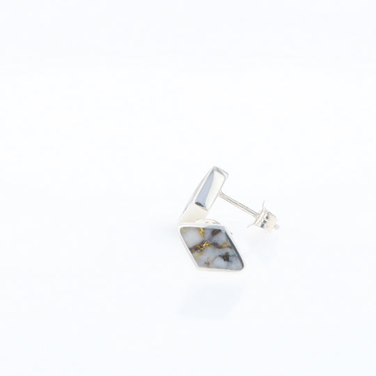 Sterling Silver Gold Quartz Inlaid Diamond Stud Earrings - G3