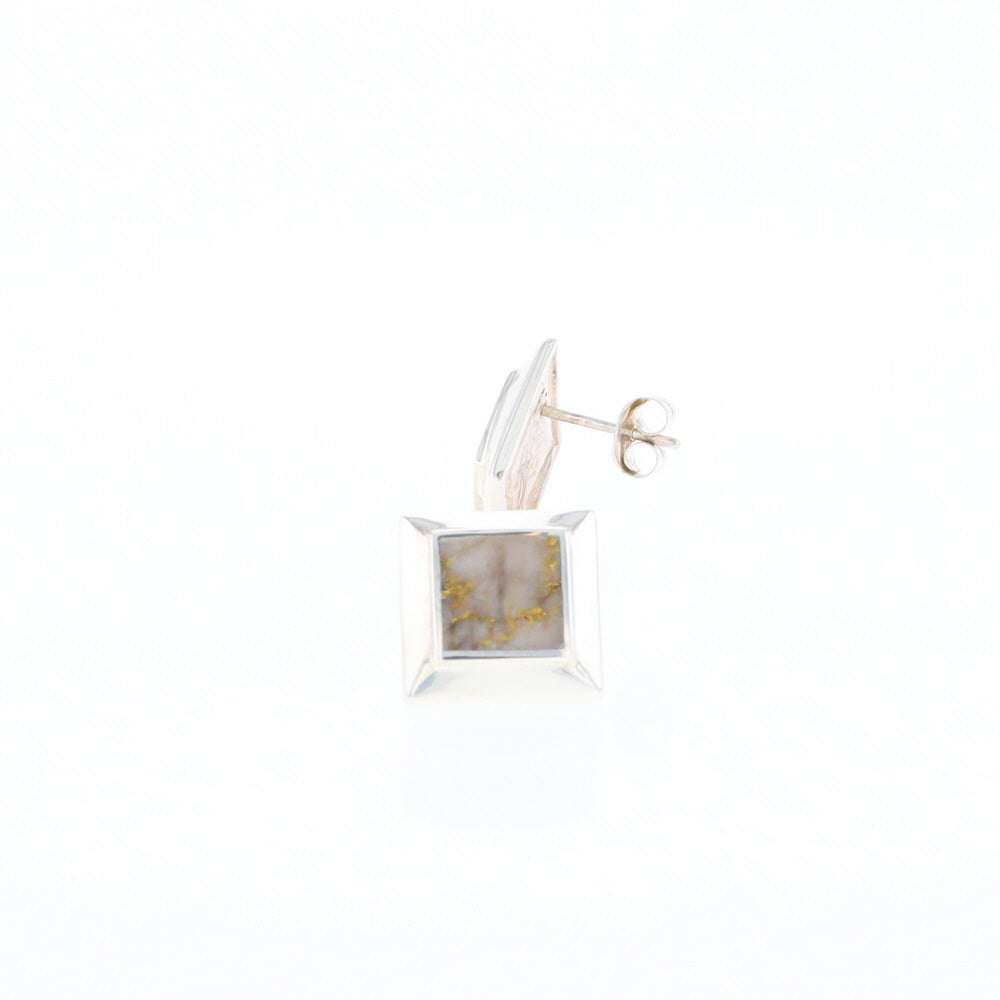 Sterling Silver Gold Quartz Inlaid Square Stud Earrings - G3