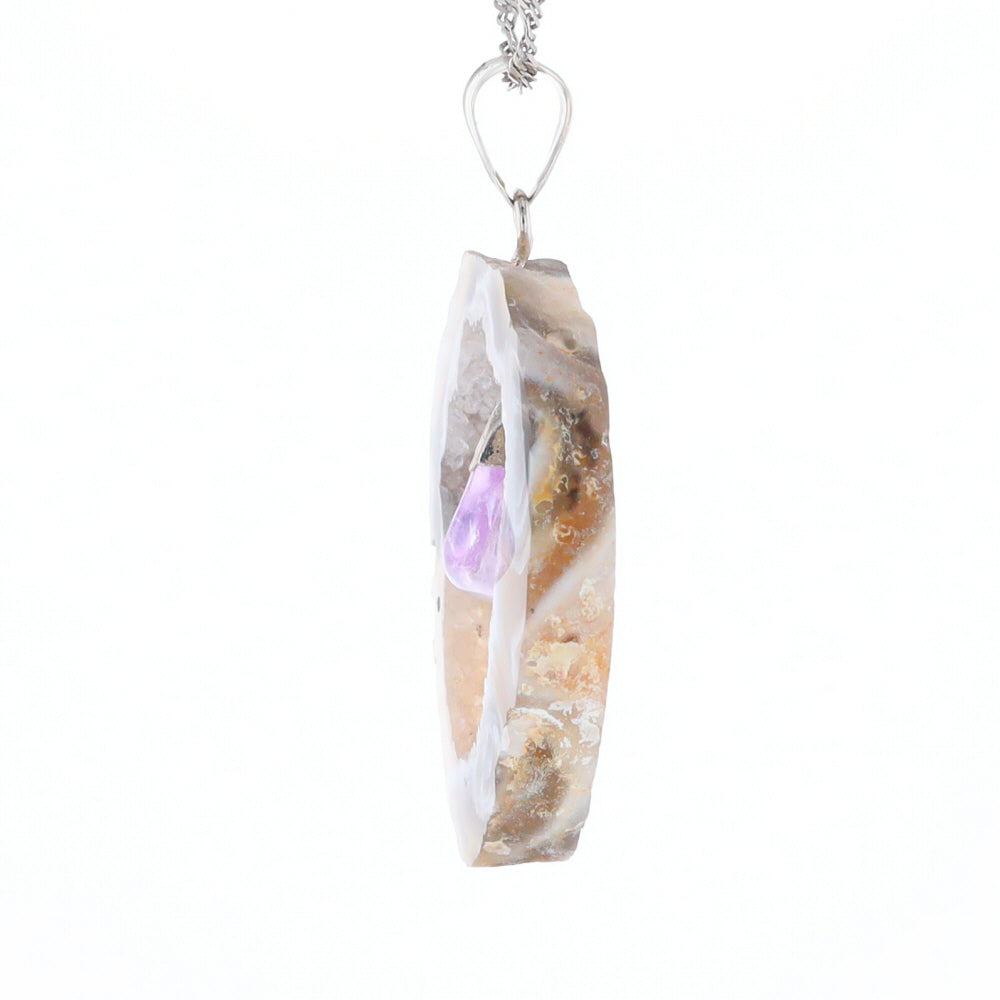 Druzy Quartz With Dangling Amethyst Pendant