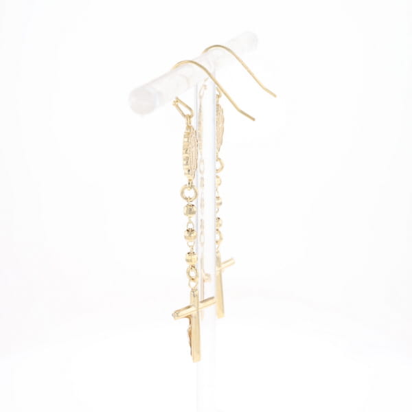 Gold Plated Virgin Mary and Crucifix Dangle Earrings