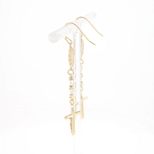 Gold Plated Virgin Mary and Crucifix Dangle Earrings