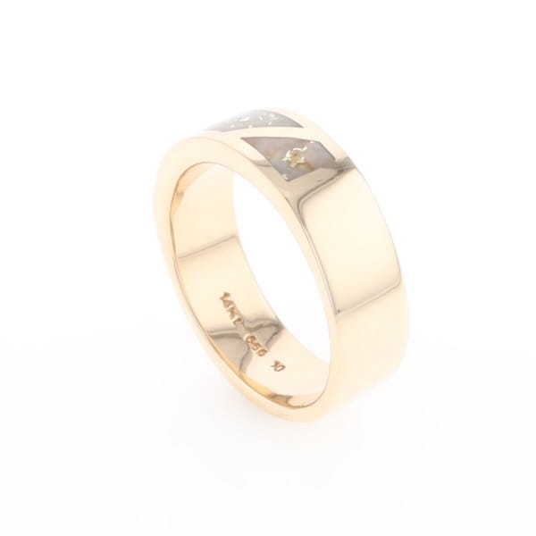 Gold Quartz Ring, 3 Section Inlaid Design