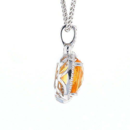 Checkered Citrine Diamond Halo Pendant