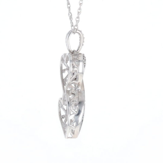 Blue and White Diamond Double Open Heart Pendant with 16" Singapore Chain