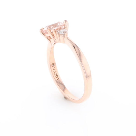 Morganite 1ct Cushion Cut  and Diamond Three Stone Engagement Ring