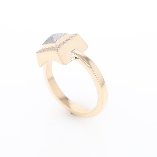 Meteorite Ring Square Inlaid Halo .14ctw Diamonds Design