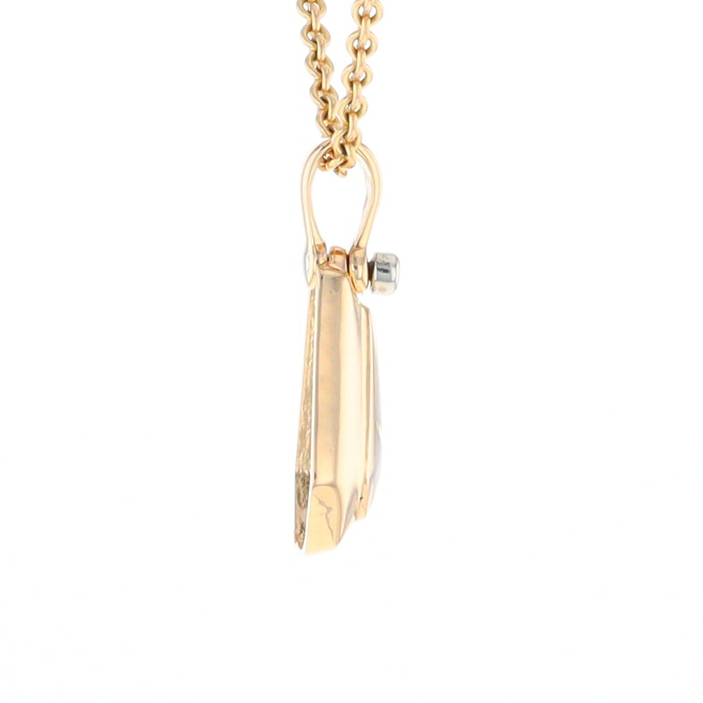 Gold Quartz Necklace, Triangle Inlaid with .02ctw Diamond Pendant