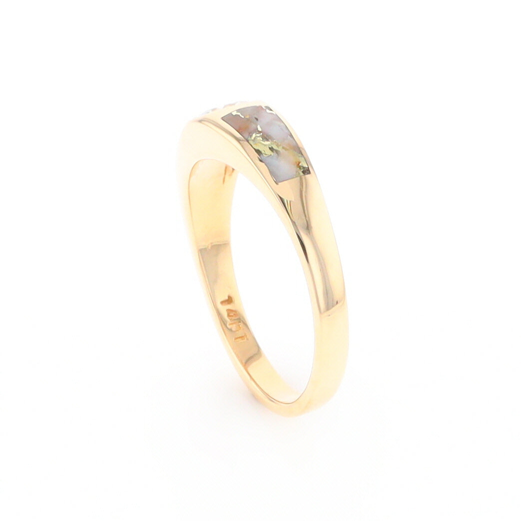 Gold Quartz Ring Double Sided Inlaid with a .61ct Round Diamond