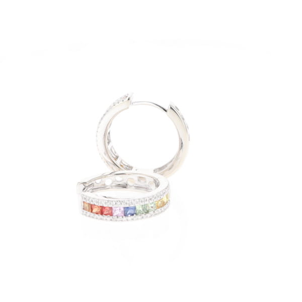 Multi-color Sapphire Hoop Earrings with Diamond Accents