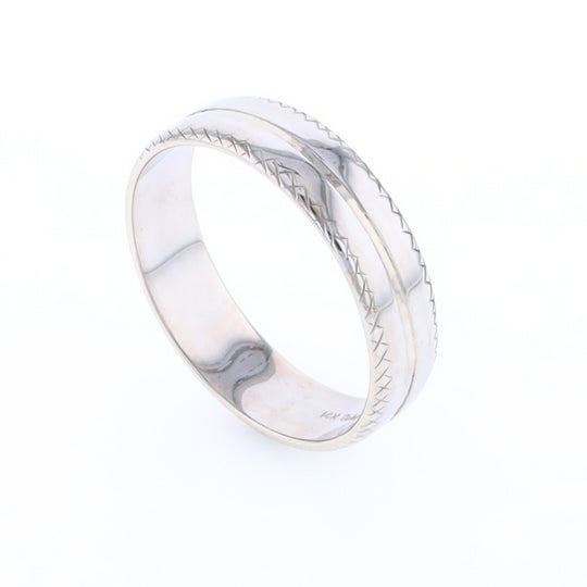 White Gold Cross Hatch Design Wedding Band