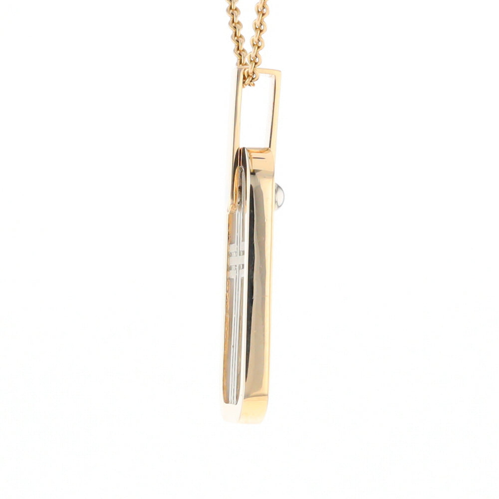 Gold Quartz Necklace Dog Tag Double Sided Inlaid Cross Pendant