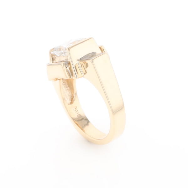 Princess Cut Diamond Gold Quartz 2-Square Inlaid Ring