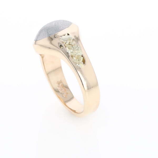 Oval Meteorite Inlaid Ring with Natural Gold Nuggets
