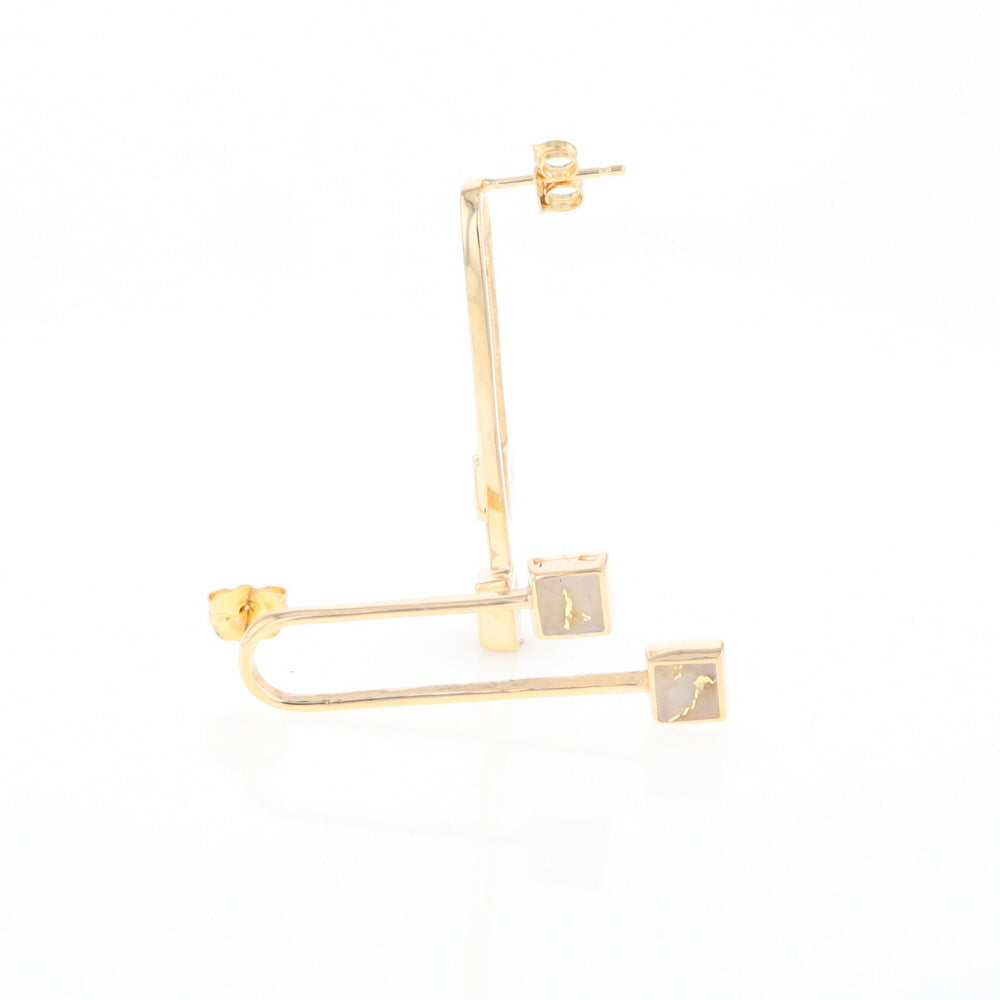 Gold Quartz Double Square Curved Bar Earrings - G2