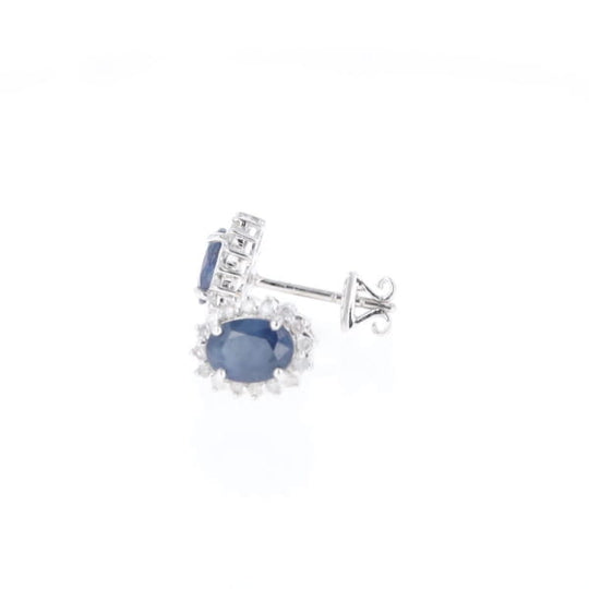Oval Blue Sapphire Earrings With Halo