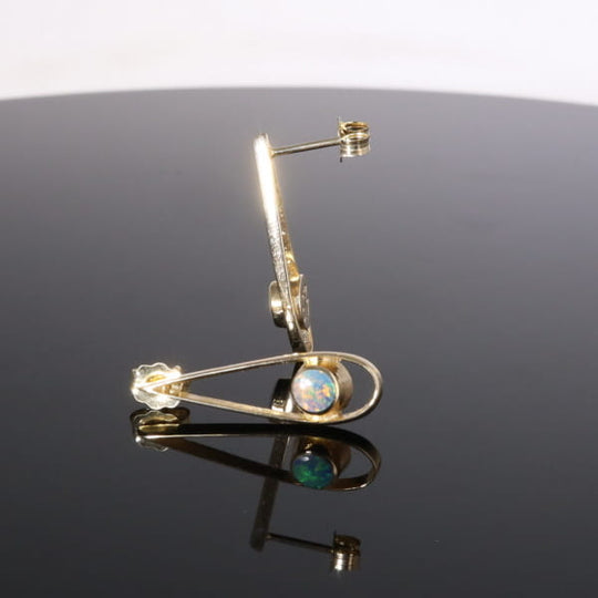 Opal Earrings Round Inlaid Open Tear Drop Design Studs