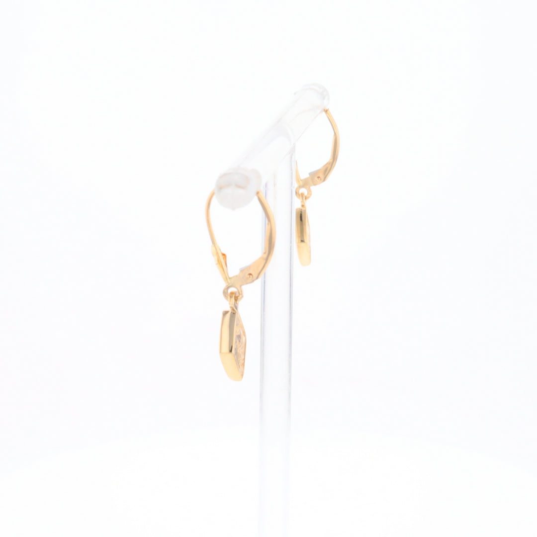 Gold Quartz Earrings Diamond Shape Inlaid Lever Backs G1