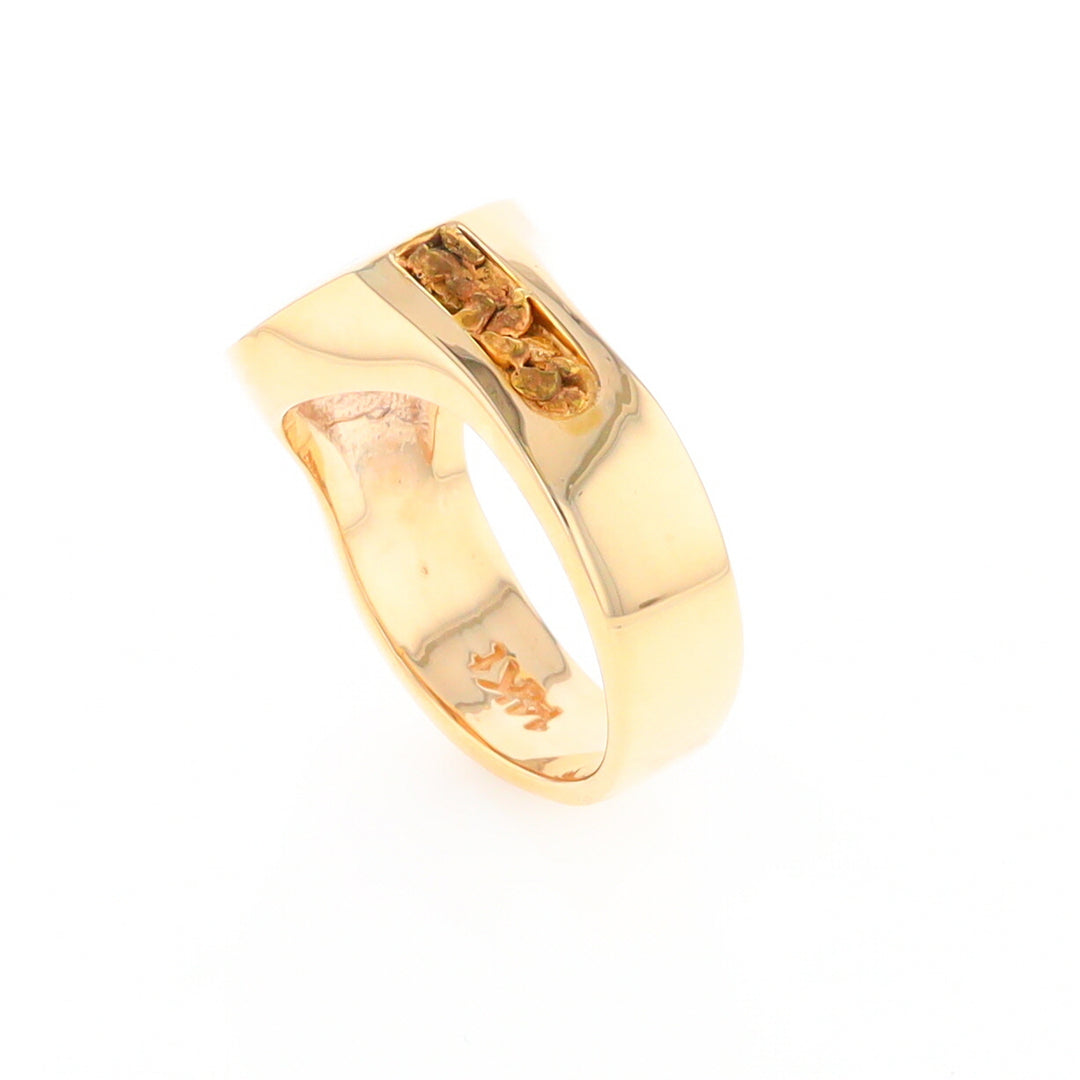 Oval Gold Quartz Inlaid Ring with Natural Gold Nuggets G2 Quality