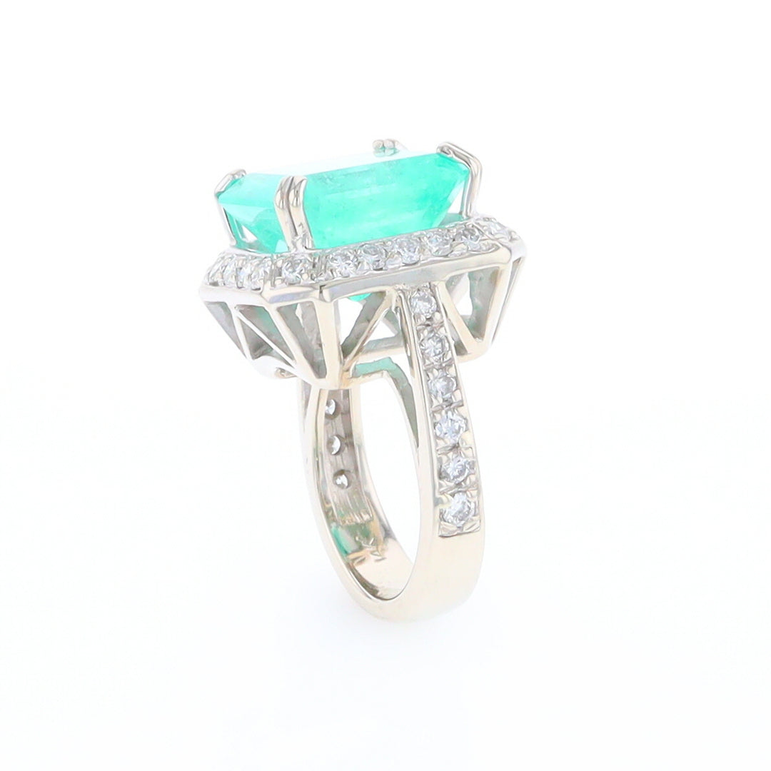 5.25ct Emerald Ring with Diamond Halo