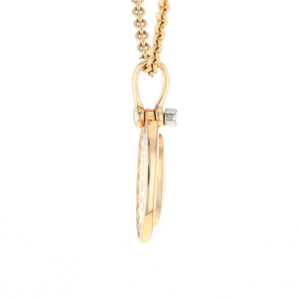 Gold Quartz Pendant Oval Inlaid with .22ctw Round Diamonds Halo