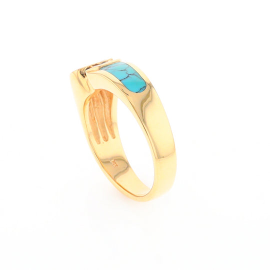 Turquoise Inlaid Ring with Sapphire and 0.23ctw Diamonds