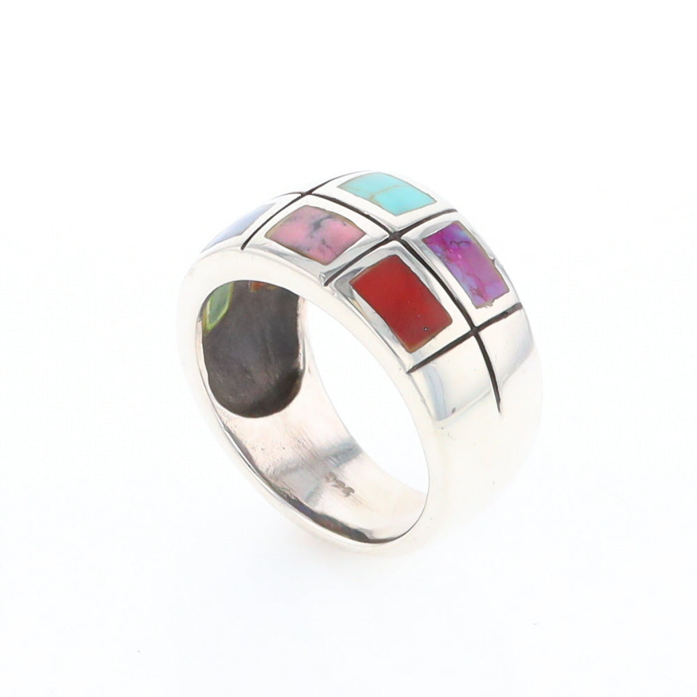 Native Silver Multi Stone Inlaid Ring