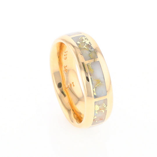 Gold Quartz Ring 8 Rectangle Section Inlaid Eternity Band